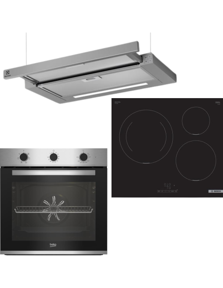 PACK CUISSON four BEKO + plaque induction 3 foyers BOSH + Hotte téléscopique ELECTROLUX