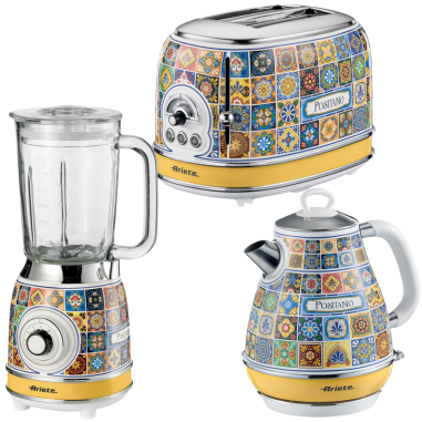 ARIETE Positano Bouilloire 1.7L + Grille-pain 2 fentes + Blender 1.5L