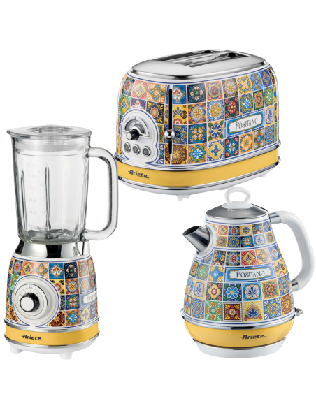 ARIETE Positano Bouilloire 1.7L + Grille-pain 2 fentes + Blender 1.5L