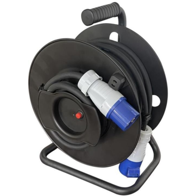 Pack Enrouleur de câble électrique Camping 3600W 25M P17 + Adaptateur Femelle P17 - 230V CEE 50cm pour Camping-Car