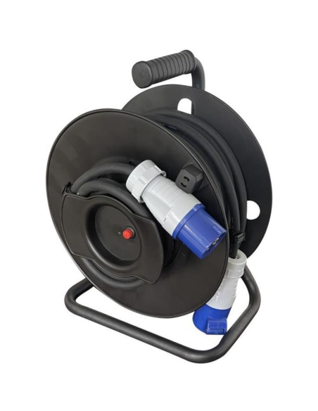 Pack Enrouleur de câble électrique Camping 3600W 25M P17 + Adaptateur Femelle P17 - 230V CEE 50cm pour Camping-Car