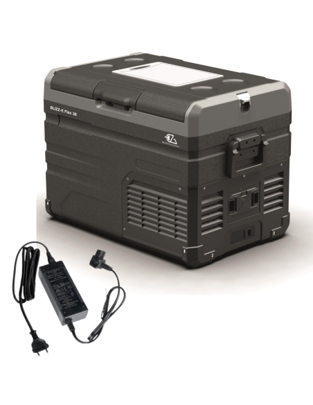 EZA Glacière à compression Blizz-E Flex 38 litres Camping-car + EZA Adaptateur 12/220 Volts