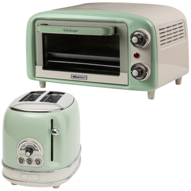 PACK ARIETE Rétro Mini-Four Vert 10L 800W  + Grille-pain 2 fentes 810W
