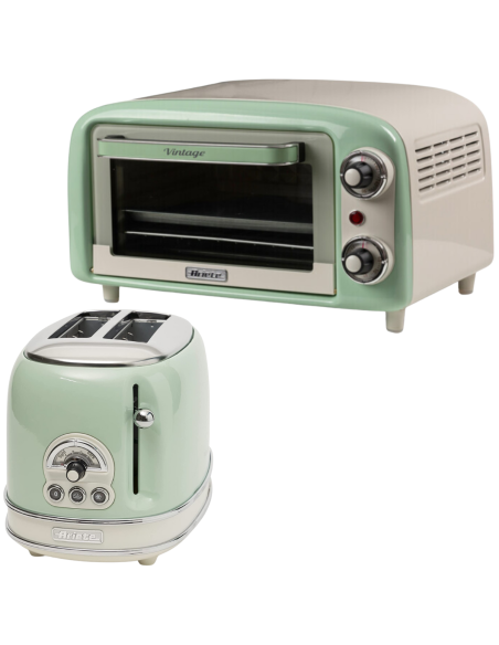 PACK ARIETE Rétro Mini-Four Vert 10L 800W  + Grille-pain 2 fentes 810W
