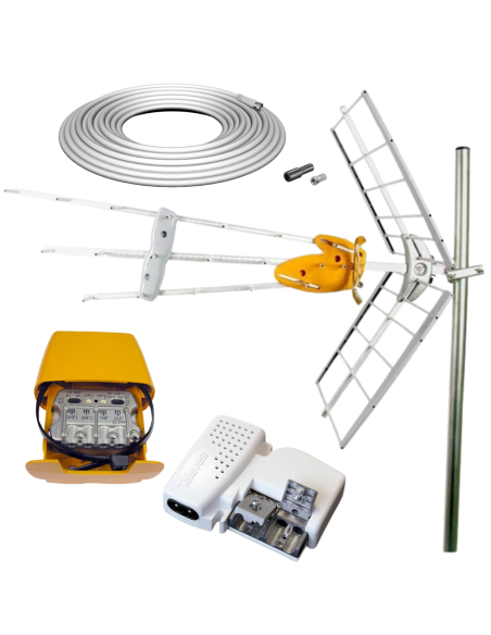 TELEVES Antenne rateau + Kit Alimentation + Amplifcateur + Câble 10m