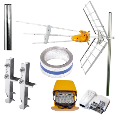 PACK TELEVES Antenne rateau + Kit Alimentation + Amplificateur de mat + Cerclage double + Feuillard 5m + Mat 1m