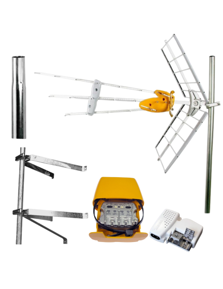 PACK TELEVES Antenne rateau + Kit Alimentation + Amplificateur de mat + Fixation murale en U + Mat 1m