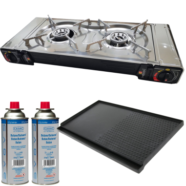 PACK INCASA Réchaud à gaz + Plaque plancha/grill + CADAC 2 Cartouches de gaz - Camping-car