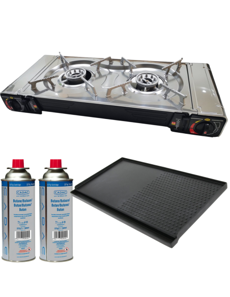 PACK INCASA Réchaud à gaz + Plaque plancha/grill + CADAC 2 Cartouches de gaz - Camping-car