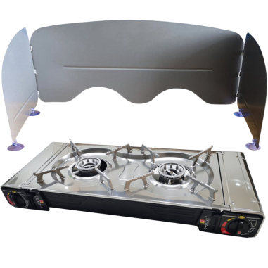 PACK INCASA Réchaud à Gaz Portable 2 feux + Pare-flammes à ventouses - Camping