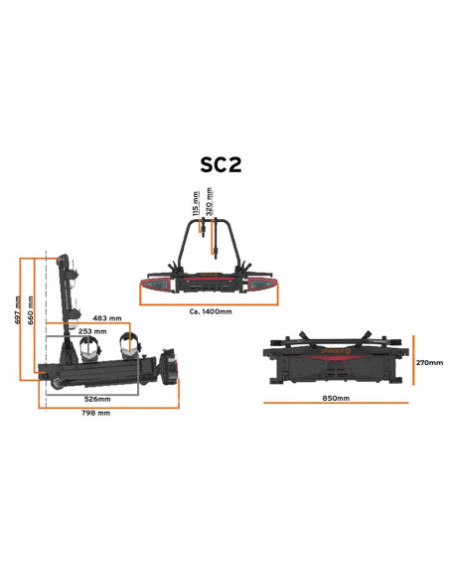 SPINDER SC2 Porte-vélos plateforme coulissant 2 vélos + 1