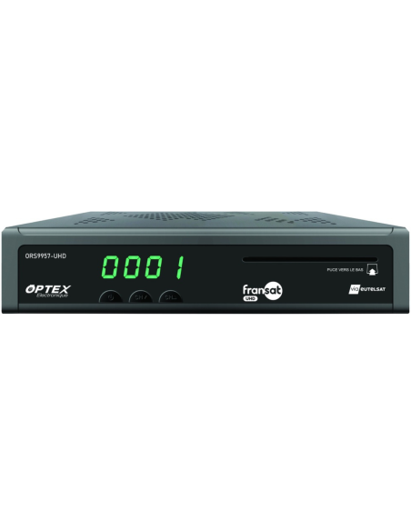 OPTEX Décodeur Satellite Fransat UHD 4K + Carte + Câble HDMI + Cordon 12V