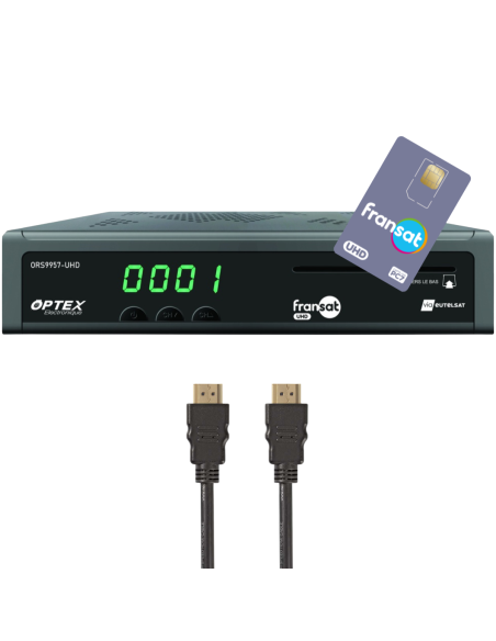 OPTEX Décodeur Satellite Fransat UHD 4K + Carte + Câble HDMI Offert