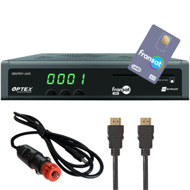 OPTEX Décodeur Satellite Fransat UHD 4K + Carte + Câble HDMI + Cordon 12V
