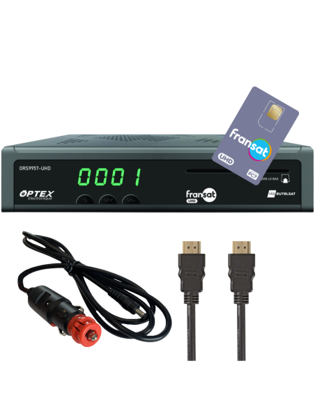 OPTEX Décodeur Satellite Fransat UHD 4K + Carte + Câble HDMI + Cordon 12V