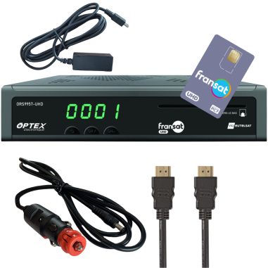 Décodeur Fransat UHD 4K + Carte + HDMI + Cordon 12V + Déport IR