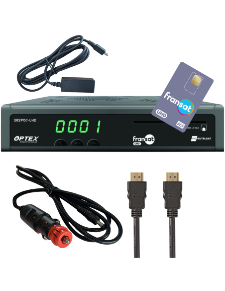 Décodeur Fransat UHD 4K + Carte + HDMI + Cordon 12V + Déport IR