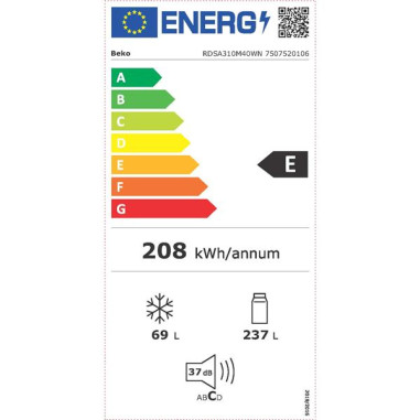 BEKO Réfrigérateur 2 portes RDSA310M40WN