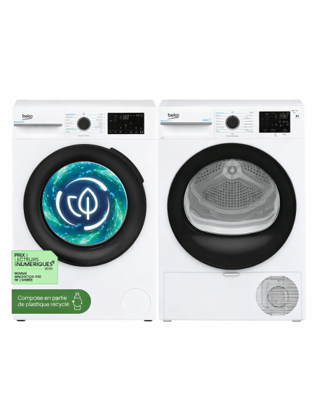 Pack BEKO lave-linge 9 kg + sèche-linge 8 kg performant