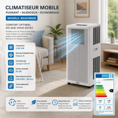 Climatiseur Mobile BLACK ET DECKER 9000 BTU 28 m² Silencieux