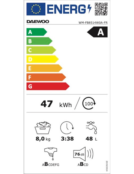 PACK DAEWOO Lave-linge 8kg + Sèche-linge Pompe à Chaleur 8kg