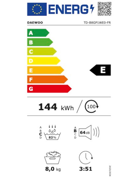 PACK DAEWOO Lave-linge 8kg + Sèche-linge Pompe à Chaleur 8kg