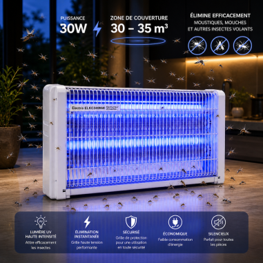 ELECTRIS Destructeur d'insectes Electriques 30W Anti-Moustique 30m2