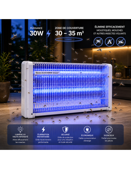 ELECTRIS Destructeur d'insectes Electriques 30W Anti-Moustique 30m2