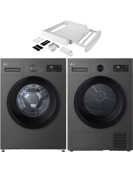 PACK LG Lave-linge + Sèche-linge + Kit de superposition
