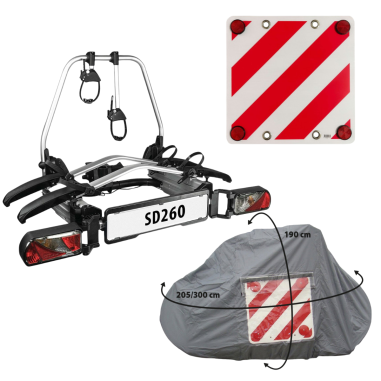 Pack Porte Vélo + Bâche pour porte-vélo pour 4 vélos+ Panneau de signalisation réfléchissant