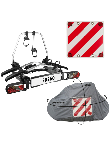 Pack Porte Vélo + Bâche pour porte-vélo pour 4 vélos+ Panneau de signalisation réfléchissant