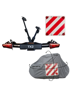 Pack SPINDER Porte-vélos plateforme 2 vélos + Bâche pour porte-vélo pour 2-3 vélos + Panneau de signalisation réfléchissant