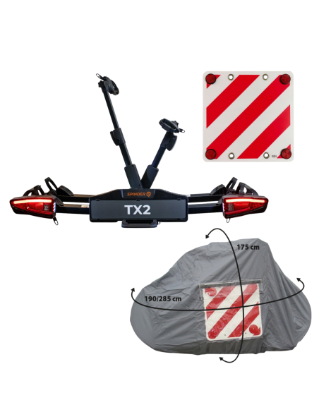 Pack SPINDER Porte-vélos plateforme 2 vélos + Bâche pour porte-vélo pour 2-3 vélos + Panneau de signalisation réfléchissant