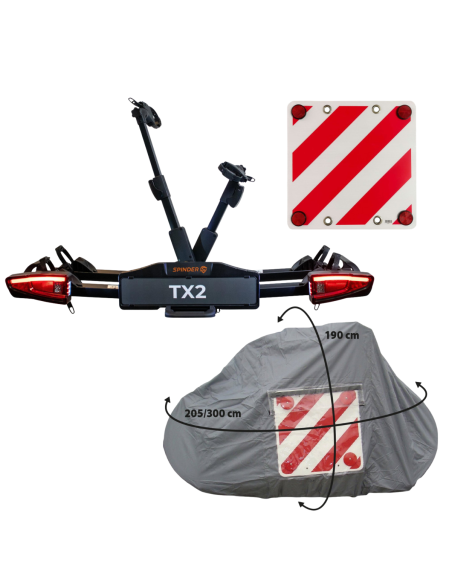 SPINDER  Porte-vélos platefor + Bâche pour porte-vélo Pour 4 vélos + Panneau de signalisation réfléchissant