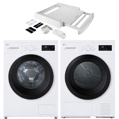 Pack lave-linge LG F94N15WHS 9 kg + sèche-linge RH8N15WH 8 kg