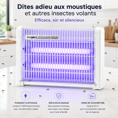 DESTRUCTEUR Anti INSECTES Tue MOUSTIQUE MOUCHE GUÊPE 20W UV Lampe