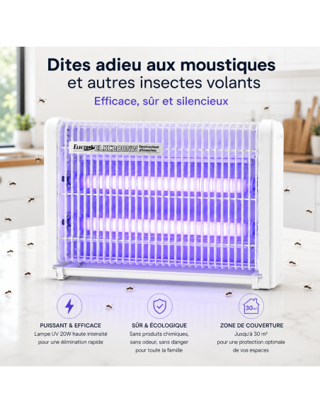 DESTRUCTEUR Anti INSECTES Tue MOUSTIQUE MOUCHE GUÊPE 20W UV Lampe