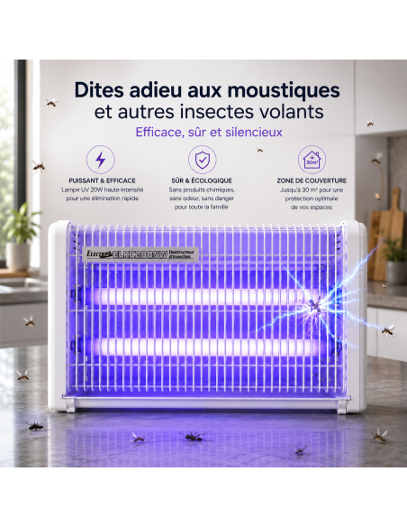 LOT 2 x DESTRUCTEUR 20W Insectes Moustiques Mouches Guêpes Néon