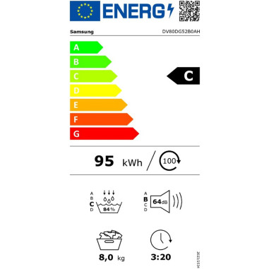 SAMSUNG Sèche-linge Pompe à Chaleur 8kg Air Refresh