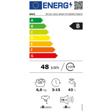 BEKO Lave-linge top TB622COLDWASHFR