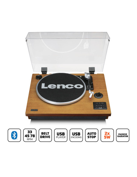 Lenco LS-55WA Lecteur de disques avec Bluetooth®. encodeur MP3 USB. haut-parleurs Wood