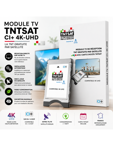 Pack TV Antarion 22'' Smart 12V/220V + Module TNTSAT CI+ 4K UHD