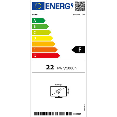 Lenco LED-2423BK TV LED HD 24 pouces avec DVB-T2 DVB-C DVB-S2 12V Noir