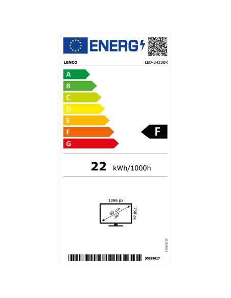 Lenco LED-2423BK TV LED HD 24 pouces avec DVB-T2 DVB-C DVB-S2 12V Noir