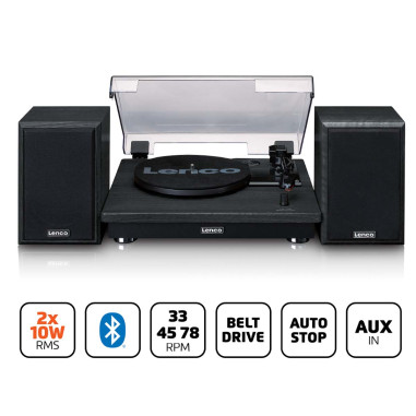 Lenco LS-100BK Platine vinyle avec réception Bluetooth® et deux enceintes externes