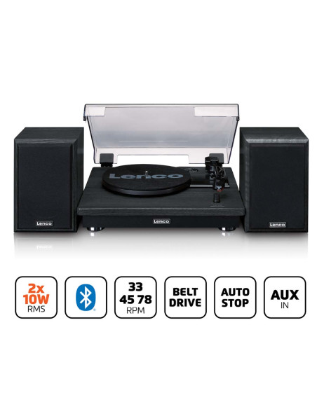 Lenco LS-100BK Platine vinyle avec réception Bluetooth® et deux enceintes externes