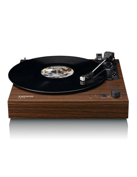 Lenco LS-15WD Lecteur de disques avec Bluetooth®. deux haut-parleurs intégrés et cartouche AT3600L Wood