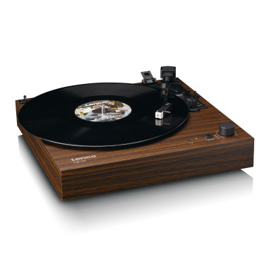 Lenco LS-15WD Lecteur de disques avec Bluetooth®. deux haut-parleurs intégrés et cartouche AT3600L Wood