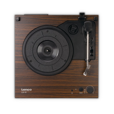 Lenco LS-15WD Lecteur de disques avec Bluetooth®. deux haut-parleurs intégrés et cartouche AT3600L Wood