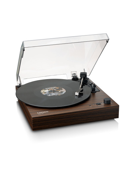 Lenco LS-15WD Lecteur de disques avec Bluetooth®. deux haut-parleurs intégrés et cartouche AT3600L Wood